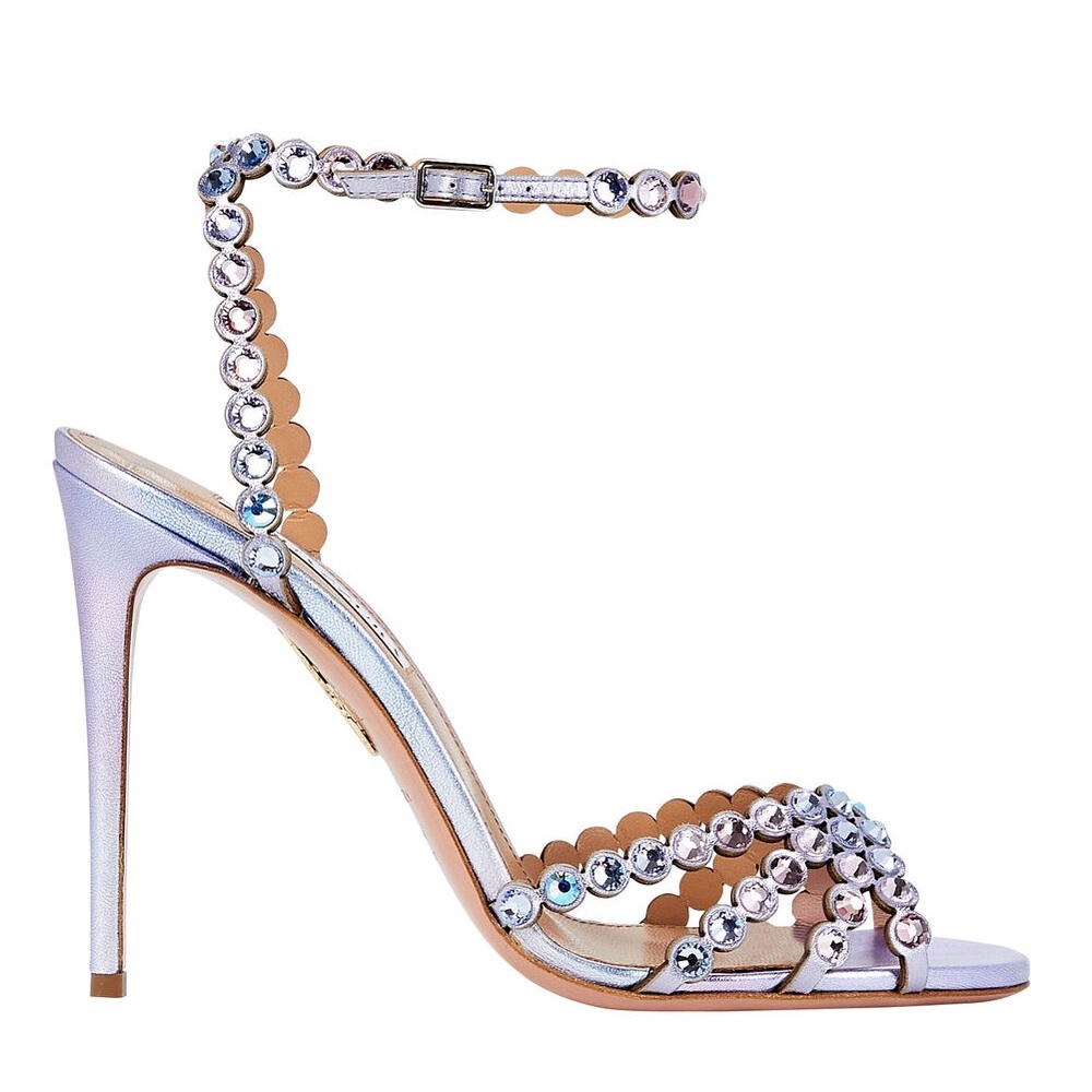 AQUAZZURA Tequila Crystal-Embellished Metallic Leather Sandals